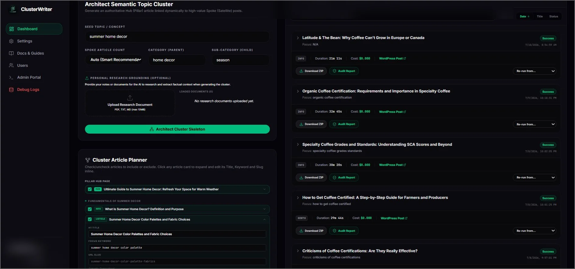 Topic Cluster Builder Interface